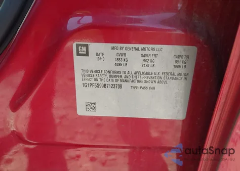 2011 Chevrolet Cruze 1Lt из США, поврежденный, VIN 1G1PF5S99B7123708